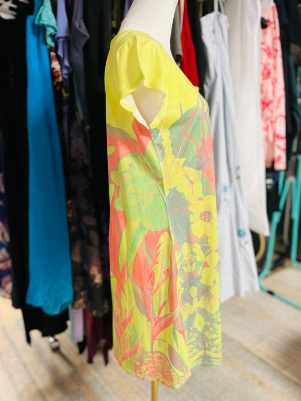 Guy Harvey Tropical Fish Print Dress Yellow Green Short Sleeve Medium - Picture 3 of 11